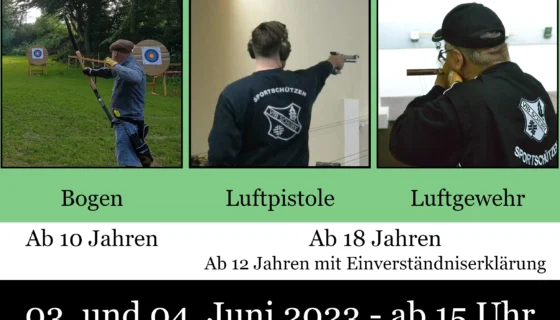 Werbung für offenes Probeschießen mit Bogen und Luftdruck