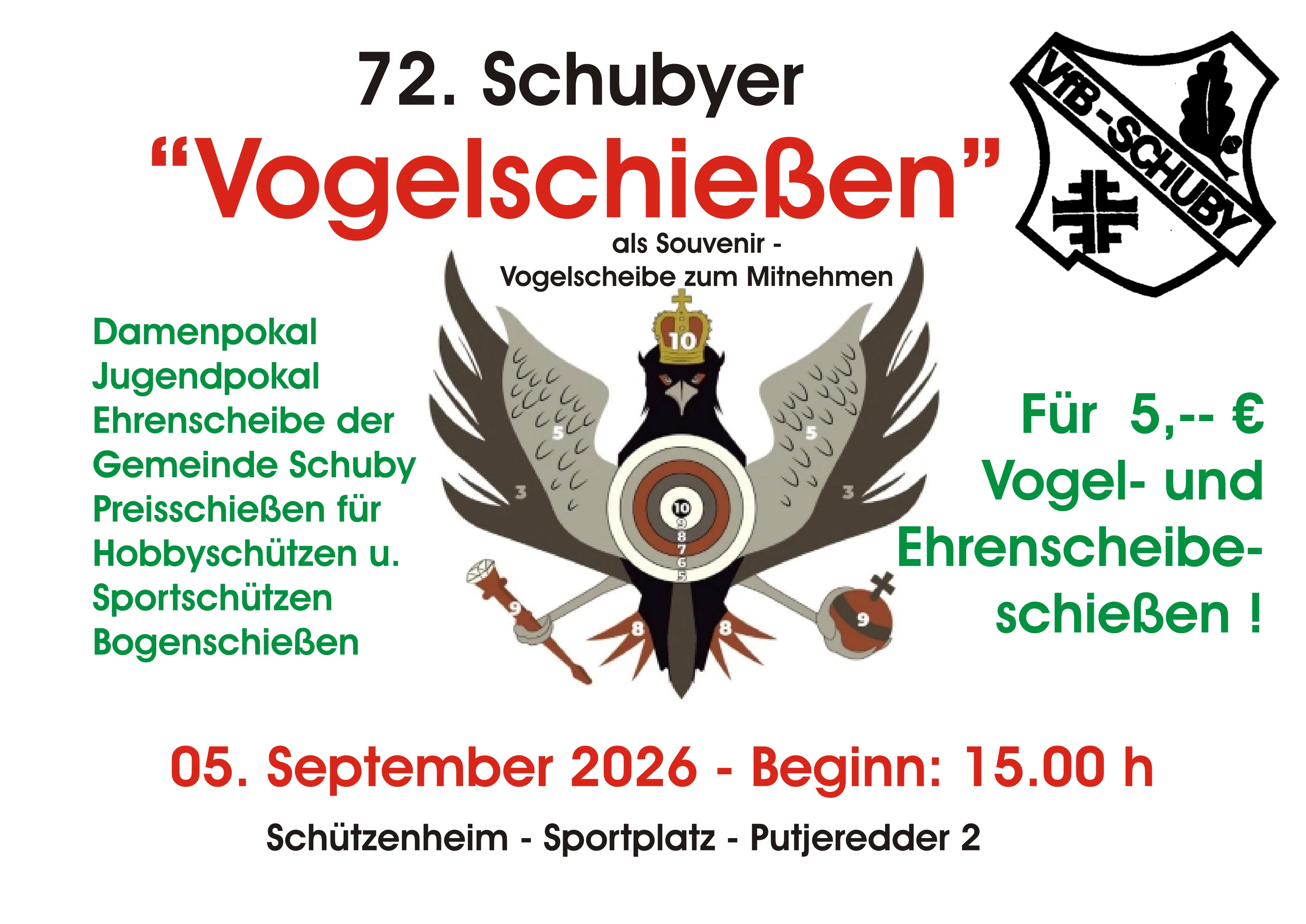 Plakat: 72. Schubyer Vogelschießen am 5. September 2026